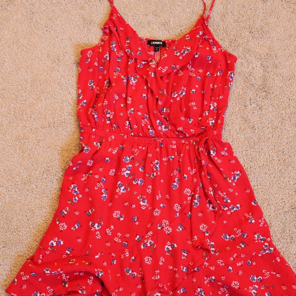 EXPRESS Red Floral Faux Wrap Dress - Size M